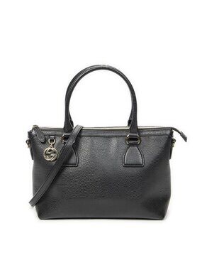 Gucci Convertible Zip Tote Black Gray Calfskin Leather